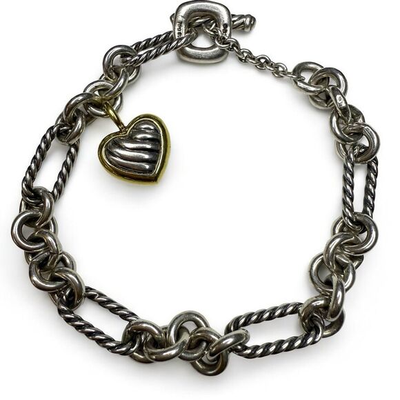 David Yurman Estate Sterling & 18k Paperclip Heart Size 7 Inch Bracelet - Picture 5 of 8
